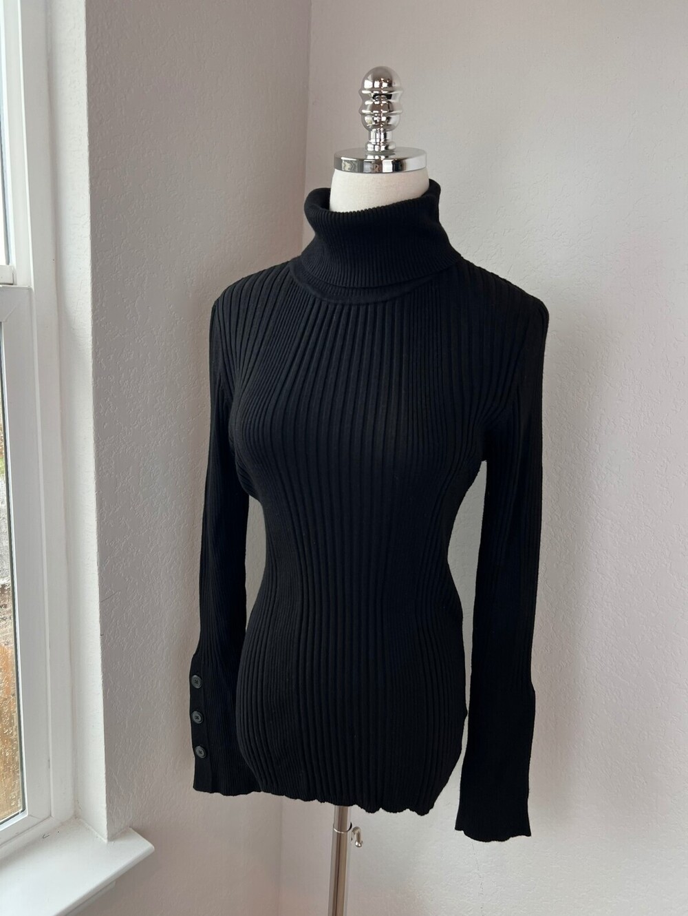 Anthropologie Black Ribbed Turtleneck Sweater Size Large